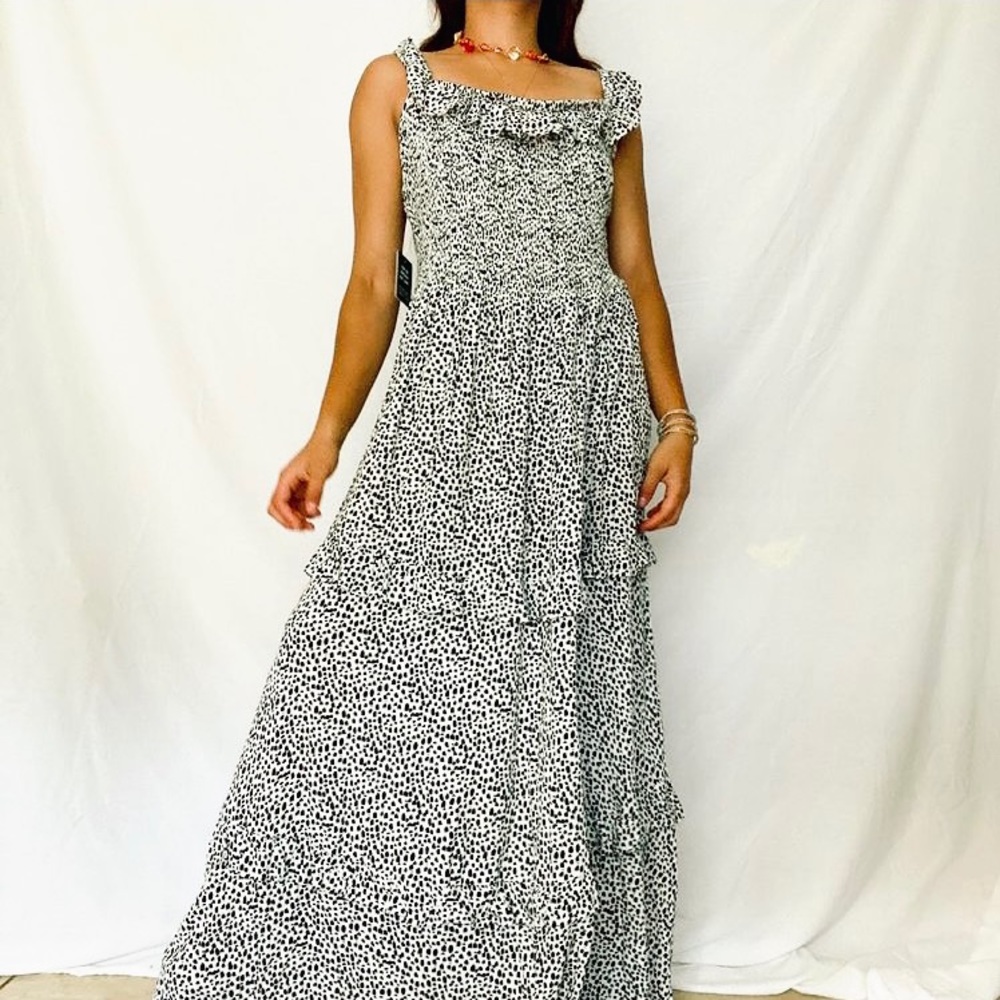 ❌SOLD❌ Express Black and White Spotted Maxi Dress